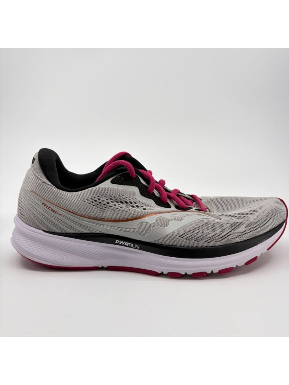 Saucony Ride 14 Womens Size 9.5 Gray White Pink Athletic Running Shoes Sneakers